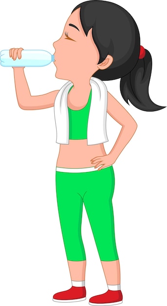 Vector young girl drinking while exercising