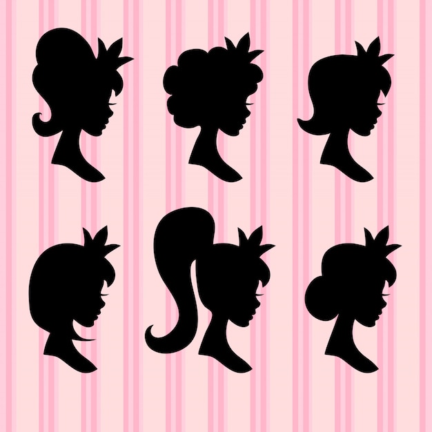 Young girl faces with crown black profiles