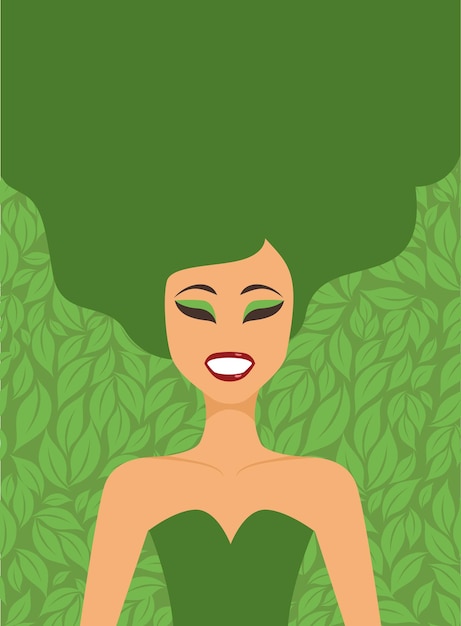 Vector young girl on green leaf background