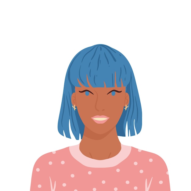 A young girl happy people avatars head portrait colored flat vector illustration