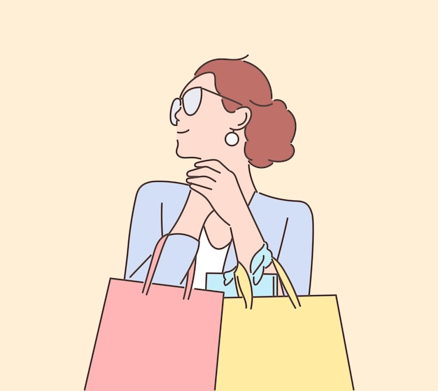 Vector young girl happy with shopping bag