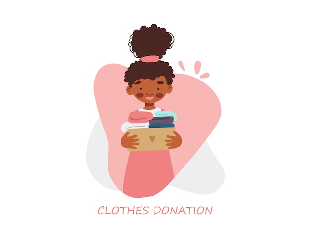 Young girl holding box with donation clothes