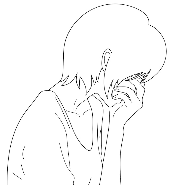 crying anime girl lineart