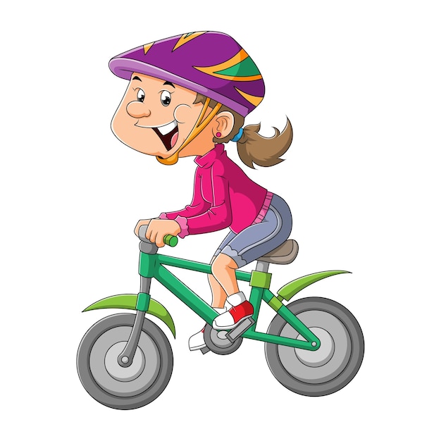 The young girl is cycling with the bicycle of illustration