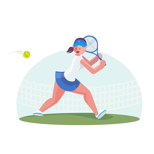 Vector young girl play tennis clip art. sport vector illustration