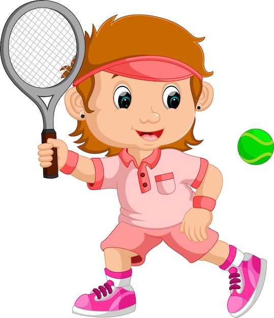 Young girl playing tennis with a racket