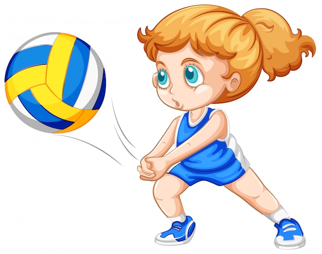 Vector young girl playing volleyball