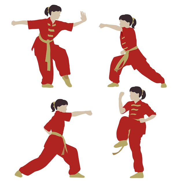 Young girl in a pose of wushu