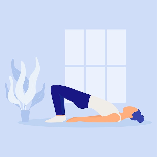 Young girl practice yoga pose at home Practicing yoga Vector illustration Beautiful girl practice yoga