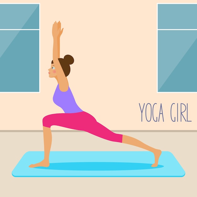 Modello di carta di pratica di yoga di giovane ragazza