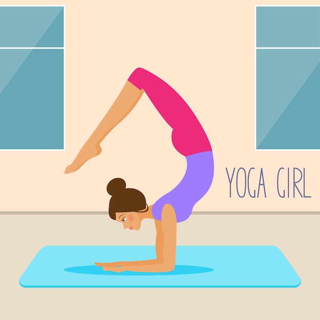 Modello di carta di pratica di yoga di giovane ragazza