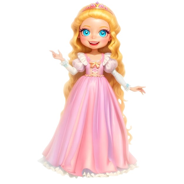 Молодая принцесса с длинными волосами в розовом платье