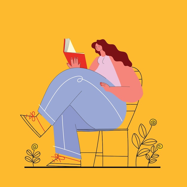 Young girl reading a book vector illustration design Flat geometric shape and line character