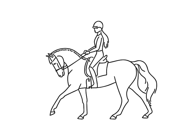 Schizzo di vettore del cavallo al galoppo di equitazione della ragazza