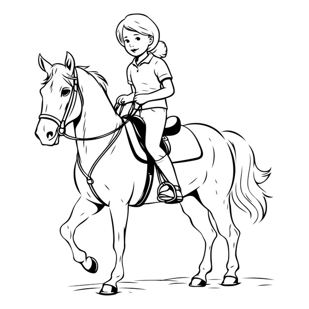 Vector young girl riding a horse on a white background
