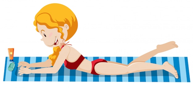 Vector a young girl tanning  on white background