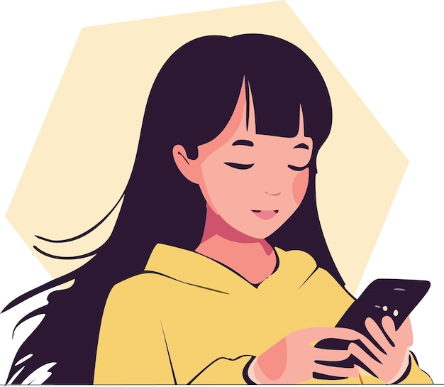 Вектор Молодая девушка с помощью мобильного телефона векторная иллюстрация