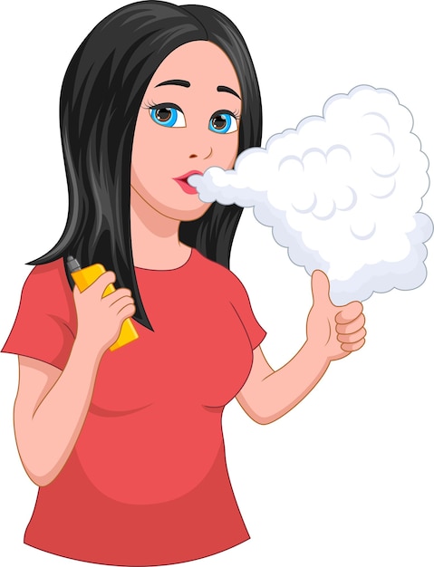 Vector young girl vaping on white background