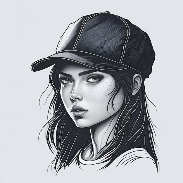 young girl wearing cap character vector illustration