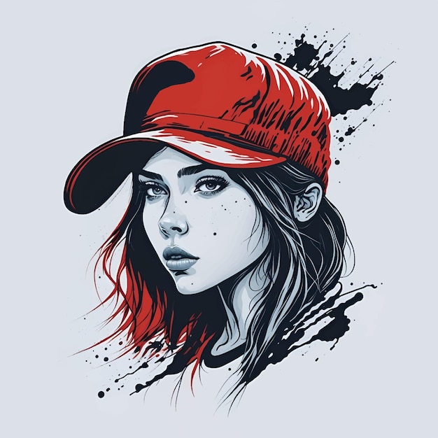 young girl wearing cap character vector illustration