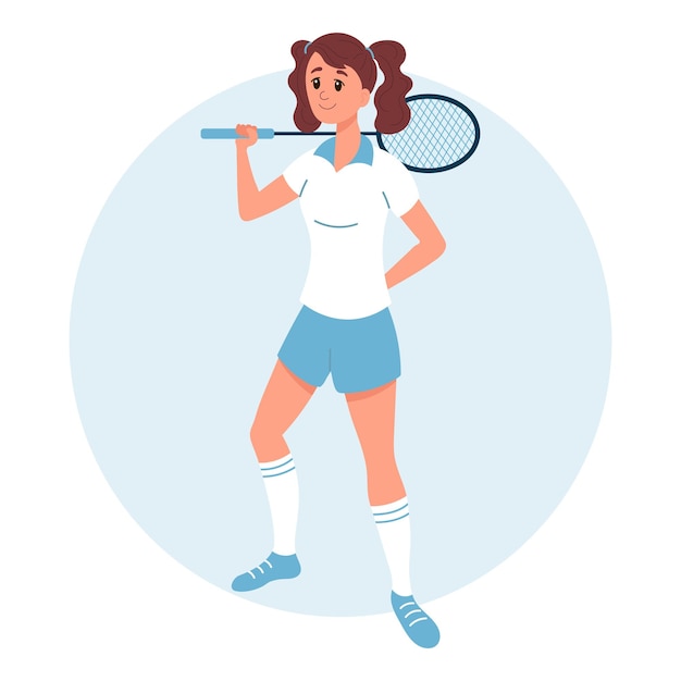 A young girl with a tennis racket an athlete tennis player Flat style illustration vector