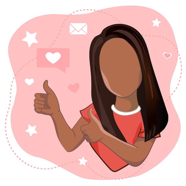 Vector a young girl with thumbs up on coral background cartoon male character