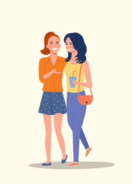 Vector young girlfriends isolated. vector illustration