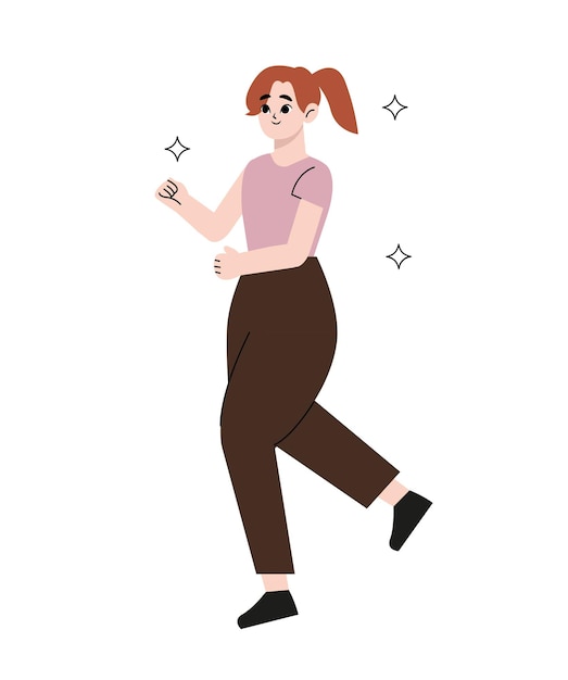 Young good looking woman doing run pose. vector illustration of a flat design