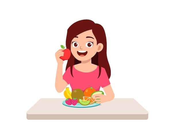 Young good looking woman eat fruit and vegetable