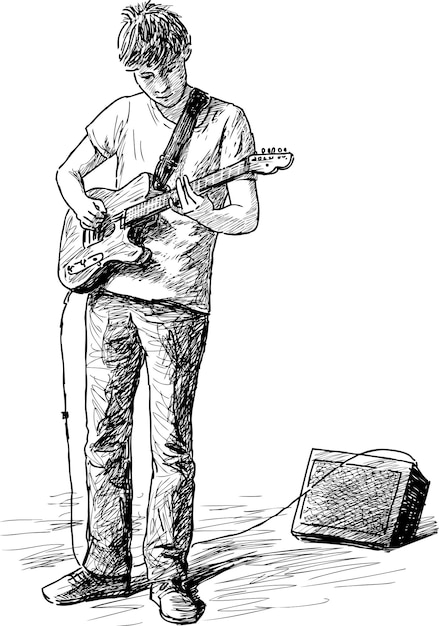 Vector young guitarist