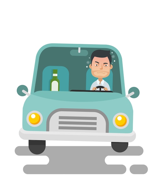 Young guy drinking and drunk driving