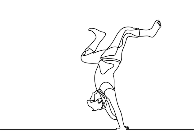 A young guy is standing on his arms upside downcontinuous line drawing