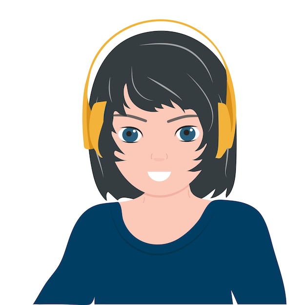 Young guy listens to music and podcasts in headphones Vector flat