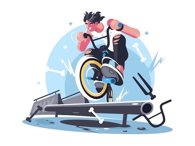 Vector young guy riding bicycle bmx