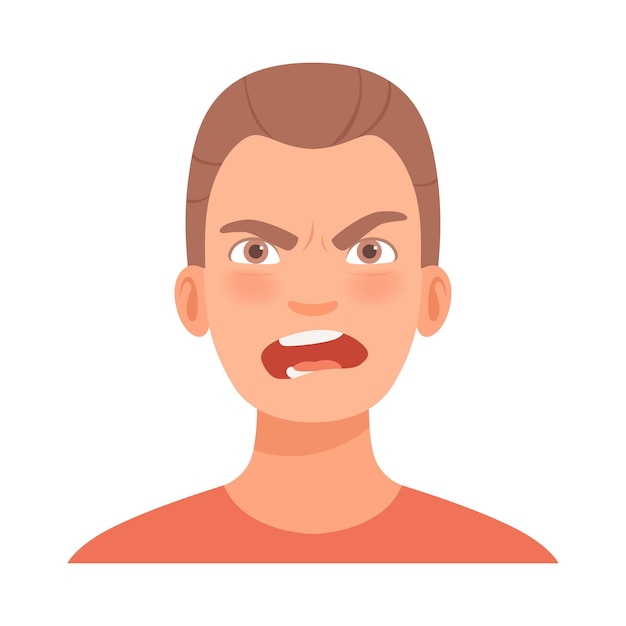 Young guy screams in anger Vector illustration in cartoon style