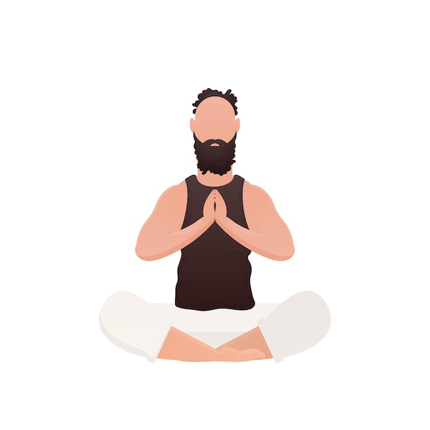 a young guy sits in the lotus position isolated cartoon style