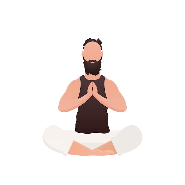 Vector a young guy sits in the lotus position isolated cartoon style