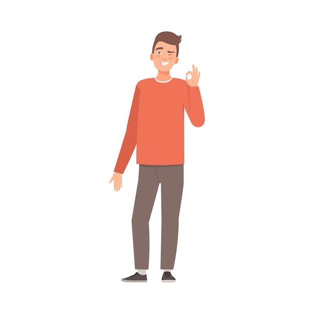 young guy winks vector illustration in cartoon style