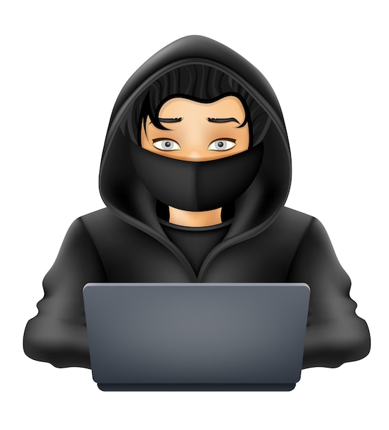 Vector young hacker programmer it specialist coder sitting at a laptop vector illustration