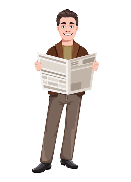 Vector young handsome business man holding newspaper