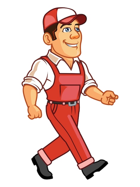 Young Handsome Friendly Handyman Cartoon Mascot Wearing Over All