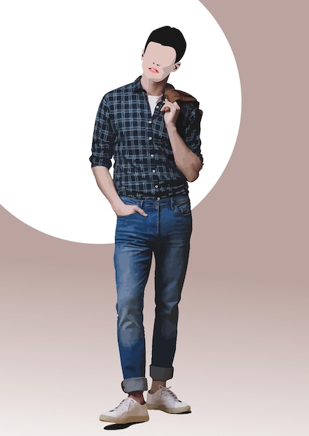 Young handsome man 3d hand drawn Vector illustration