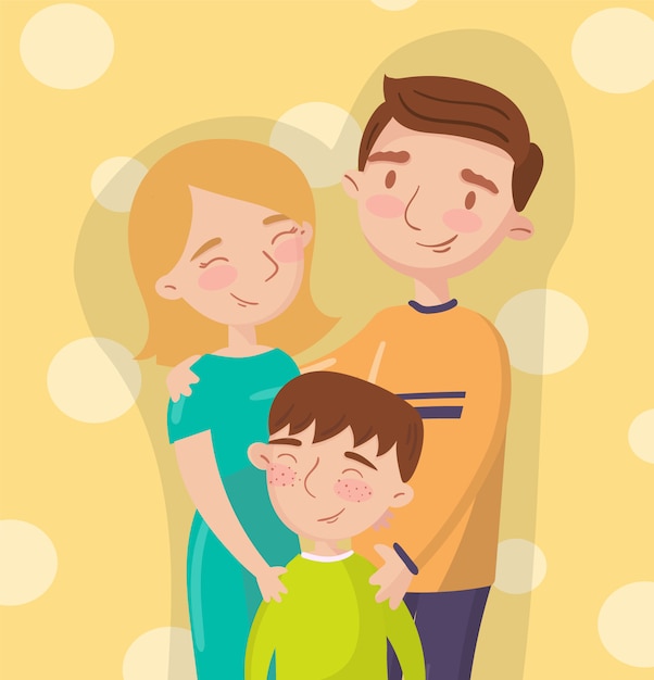 Young happy couple posing with their son, best moments on pictures, portrait of family members  Illustration