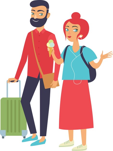 Vector young happy couple travelling