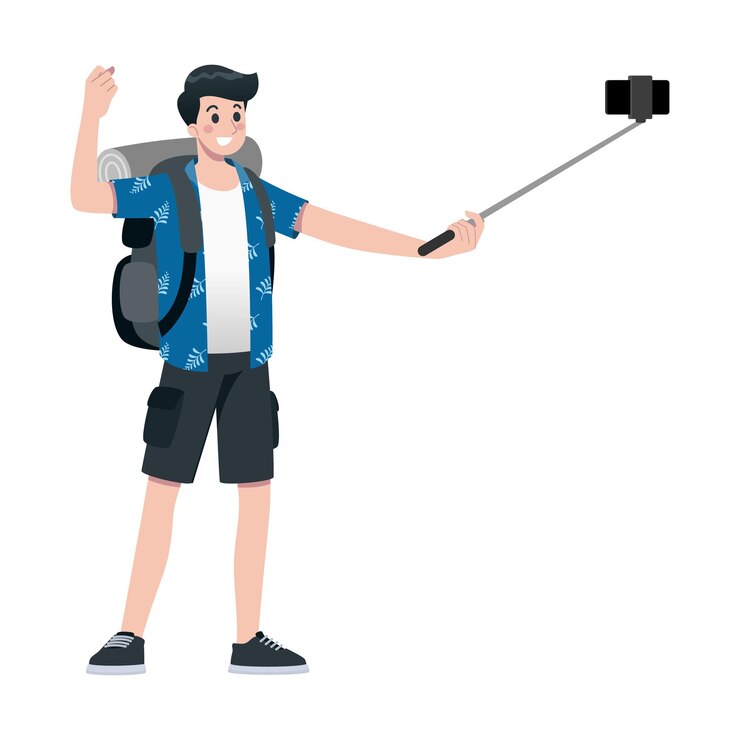 若い, 幸せな男, 観光客, 平ら, 漫画, 特徴, 旅行, 男性の人々, 上に, 夏休み, 旅行, 隔離された, 白, 背景