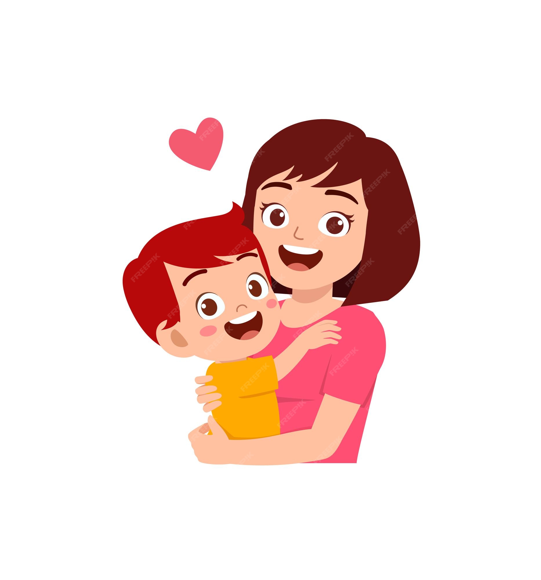 Premium Vector | Young happy mother hug cute little boy Premium Vector | Young happy mother hug cute little boy