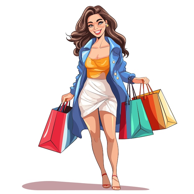 Vector young happy smiling woman with shopping bags vector