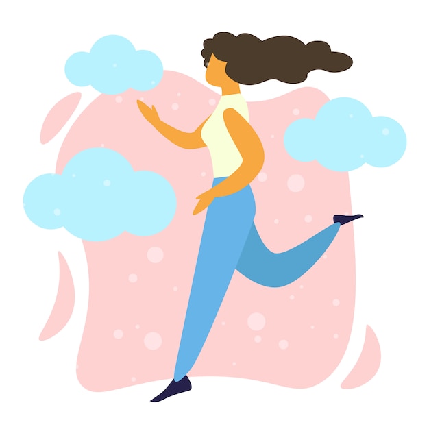 Vector young happy woman running, healthy lifestyle