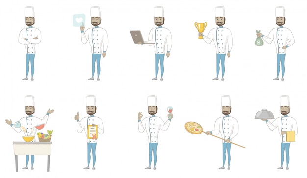 Vector young hindu chef character set