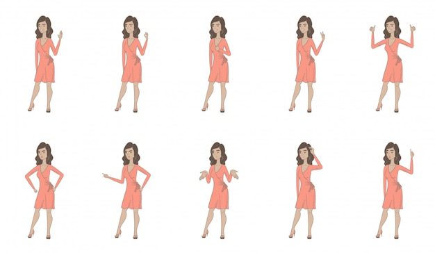 Vector young hispanic woman character set